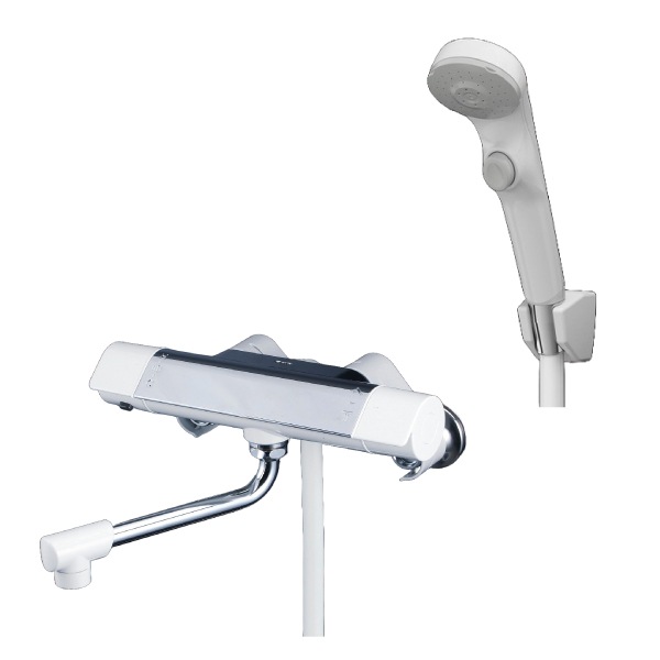 壁付サーモ水栓　ホワイト　（一般地用）　吐水パイプ30㎝　ワンストップeシャワー