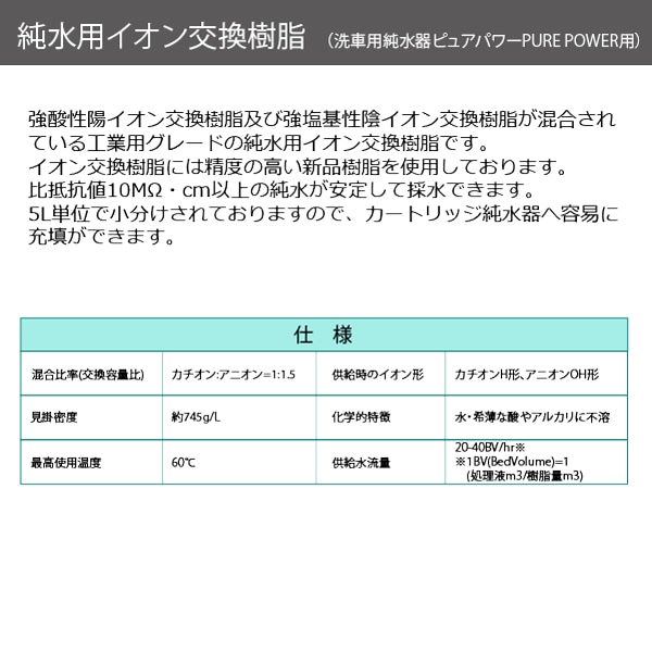 純水用イオン交換樹脂(洗車用純水器ピュアパワーPURE POWER用)