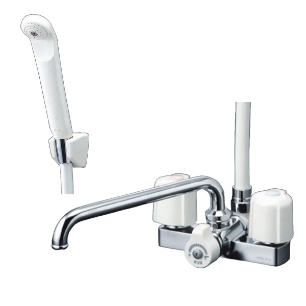 共用デッキ2ハンドル水栓 (ホワイト・一時止水付) 吐水パイプ(24cm)