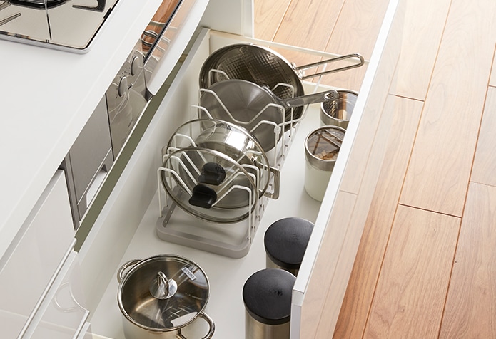 シンク下 伸縮鍋蓋&フライパンスタンド プレート 3965