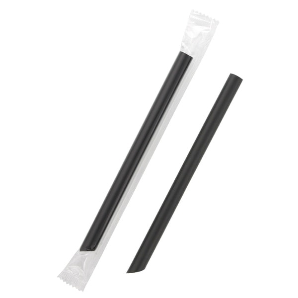 ストレートストロー　１２ｘ１８　片尖　黒　フィルム包装　＃４７１２９３７