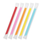 ストレートストロー　１２ｘ１８　片尖　５色アソート　フィルム包装　＃４７１２９３８