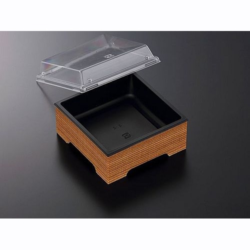 折箱容器　ＣＷＨ－角４．４足付　黒－たもん杉（ボ）