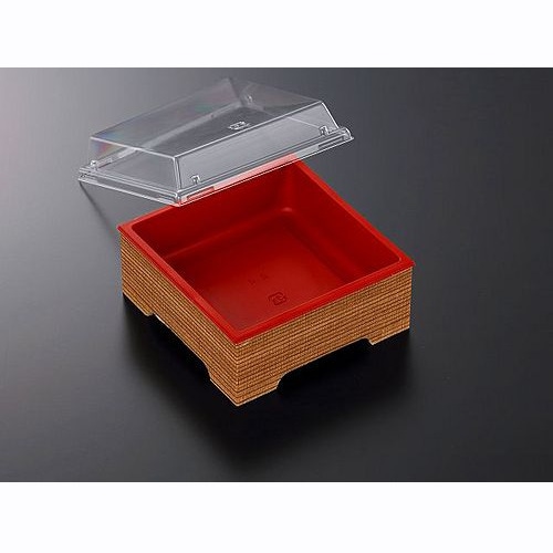 折箱容器　ＣＷＨ－角４．４足付　赤－たもん杉（ボ）