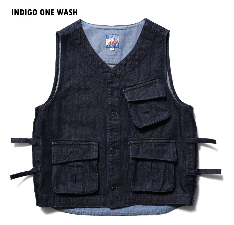 HOUSTON woman / ヒューストン ウーマン 23HL014 DENIM BDU VEST / デニムベスト -全2色- ジレ 前開き インディゴ ビンテージ アウトドア シーズンレス タックボタン アジャスター アメカジ レディース  [23hl014]