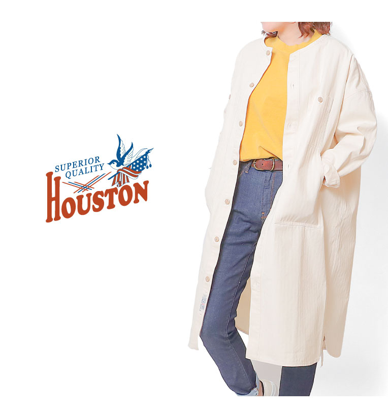 HOUSTON woman / ヒューストン ウーマン 21HL005  HERRINGBONE TWILL VINTAGE WORK ONEPIECE / ヘリンボーンツイル ヴィンテージ ワークワンピース -全3色- ワークシャツ オーバーサイズ ビンテージ ポケット ミリタリー MILITARY コート 春 夏 ゆったり [21HL005]