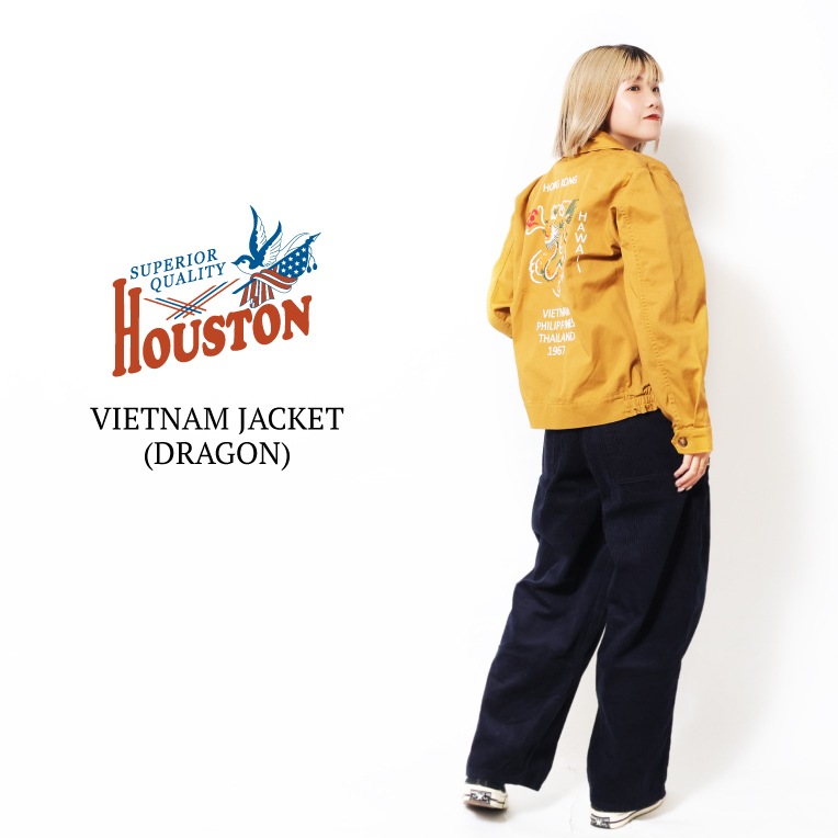 HOUSTON woman / ヒューストン ウーマン 23HL073 VIETNAM JACKET (DRAGON) / ベトナムジャケット (ドラゴン) -全3色- レディース ベトジャン 刺繍 スカジャン 龍 ミリタリー 軽アウター ライトアウター カラフル ヴィンテージ [23HL073]