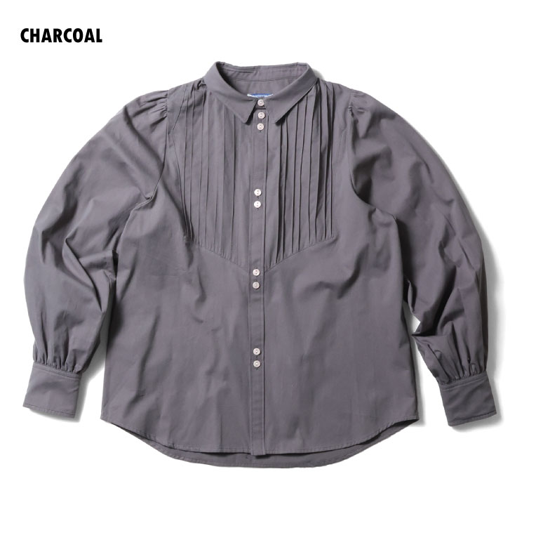 HOUSTON woman / ヒューストン ウーマン 24HL021 PINTUCK BLOUSE / ピンタックブラウス -全4色- ビンテージ アウトドア パフスリーブ ポケット ギャザー 無地 シンプル アメカジ レディース 長袖シャツ MILITARY ミリタリー [24HL021]