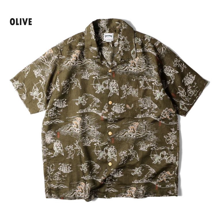 HOUSTON / ヒューストン 41128 LINEN ALOHA SHIRT (鳥獣戯画) / 麻アロハシャツ -全3色-