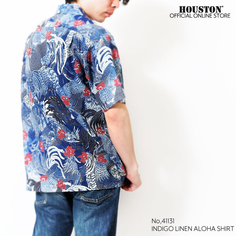 HOUSTON / ヒューストン 41131 INDIGO LINEN ALOHA SHIRT / インディゴ染め麻アロハシャツ -全2色-
