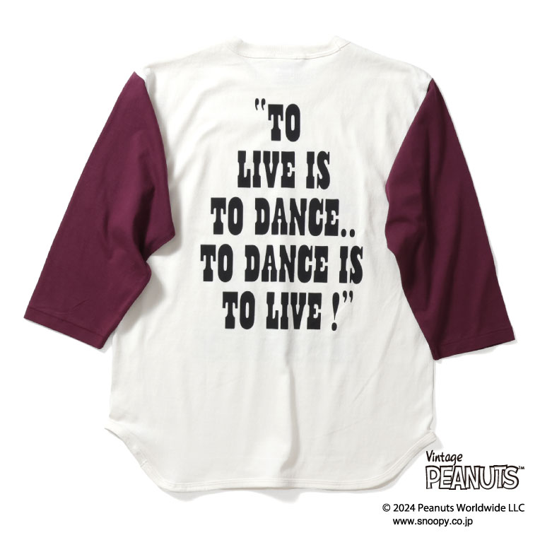 HOUSTON / ヒューストン 22185 PEANUTS BASEBALL TEE (SNOOPY) / ベースボールTシャツ (スヌーピー) -全3色- メンズ レディース 七分袖 ピーナッツ レトロ コラボ 大きいサイズ バイカラー 丸胴[22185]