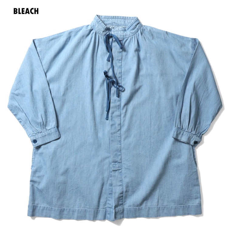 HOUSTON woman / ヒューストン ウーマン 24HL016 DENIM SWISS ARMY SHIRT / デニムスイスアーミーシャツ -全2色- レディース 長袖シャツ オーバーサイズ 大きめ スモックシャツ ライトオンス ワイドシルエット ヴィンテージ [24HL016]