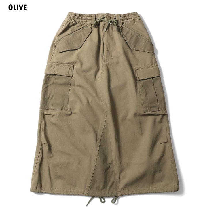 HOUSTON woman / ヒューストン ウーマン 24HL027 M-65 REMAKE SKIRT / M-65リメイクスカート -全3色- ビンテージ アウトドア ヘリンボーン ドローコード 経年変化 ポケット 切り替えスカート アメカジ レディース MILITARY ミリタリー [24HL027]