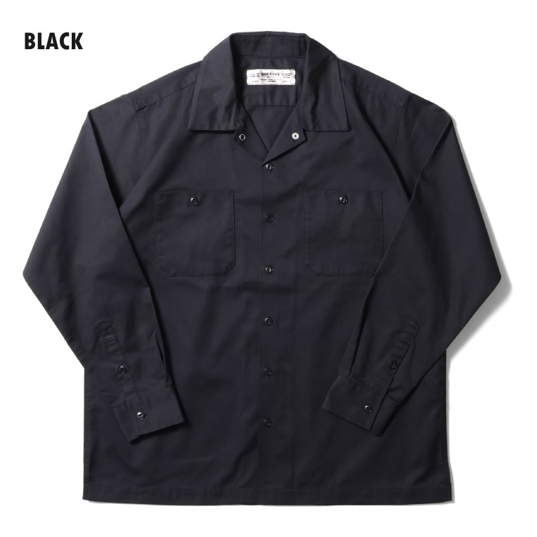 HOUSTON  / ヒューストン 41073 TC TWILL WORK SHIRT / TCツイルワークシャツ -全4色- メンズ 長袖シャツ 開襟シャツ ミリタリー カジュアル 無地 アメカジ ヴィンテージ [41073]