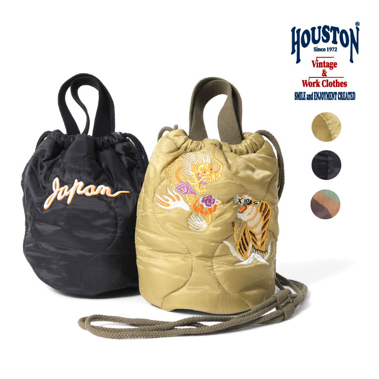 HOUSTON / ヒューストン 6845 EMB QUILTING EFECT BAG (JAPAN) / 刺繍キルティングエフェクトバッグ(日本) -全3色- 