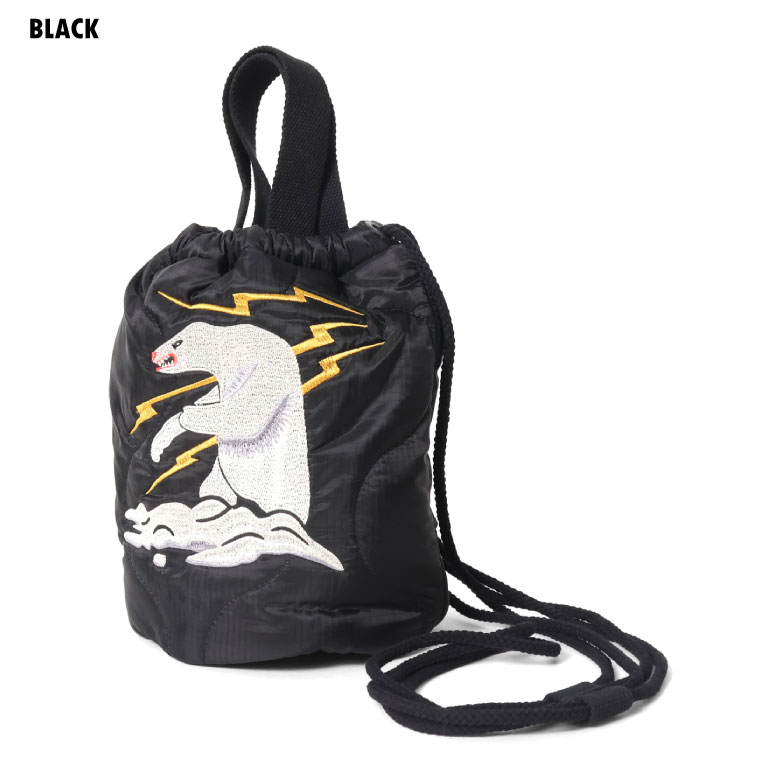 HOUSTON / ヒューストン 6846 EMB QUILTING EFECT BAG (ALASKA) / 刺繍キルティングエフェクトバッグ(アラスカ) -全2色- メンズ レディース 男女兼用 手提げ袋 ショルダーバッグ ロゴ 肩掛けバッグ 巾着 2WAY MILITARY ミリタリー スカジャン [6846]