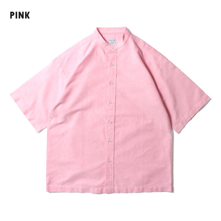 HOUSTON  / ヒューストン 41136 OXFORD S/S BAND COLLAR SHIRT / オックスフォードバンドカラーシャツ -全6色- メンズ シンプル 半袖シャツ ミリタリー カジュアル アメカジ ヴィンテージ  シャンブレー 無地[41136]