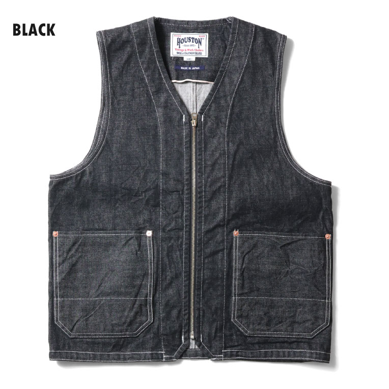HOUSTON  / ヒューストン 51371 SELVEDGE DENIM WORK VEST / セルビッヂデニムワークベスト -全3色- ポケット 前開き ジッパー アジャスター メンズ ミリタリー ワンウォッシュ[51371]