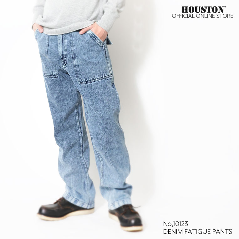 HOUSTON / ヒューストン 10123 DENIM FATIGUE PANTS / デニムファティーグパンツ -全3色-  9.5オンス ジッパーフライ ワンウォッシュ ベイカーパンツ アジャスター ミリタリーパンツ [10123]
