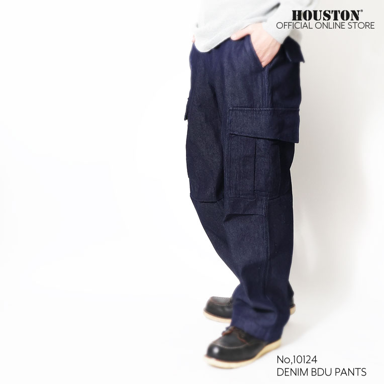 HOUSTON / ヒューストン 10124 DENIM BDU PANTS / デニムBDUパンツ -全3色-  9.5オンス ジッパーフライ ワンウォッシュ カーゴパンツ アジャスター ミリタリーパンツ [10124]
