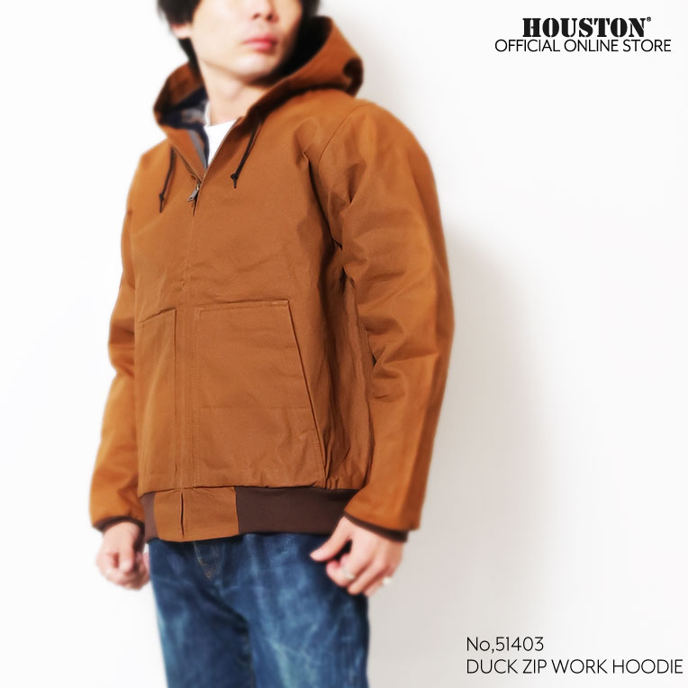 HOUSTON / ヒューストン 51403 DUCK ZIP WORK HOODIE / ダックジップワークフーディー -全2色- メンズ ショート丈 無地 ブランケットライナー 厚手 ワーク アウトドア MILITARY ミリタリー アメカジ ヴィンテージ パーカー PARKA [51403]