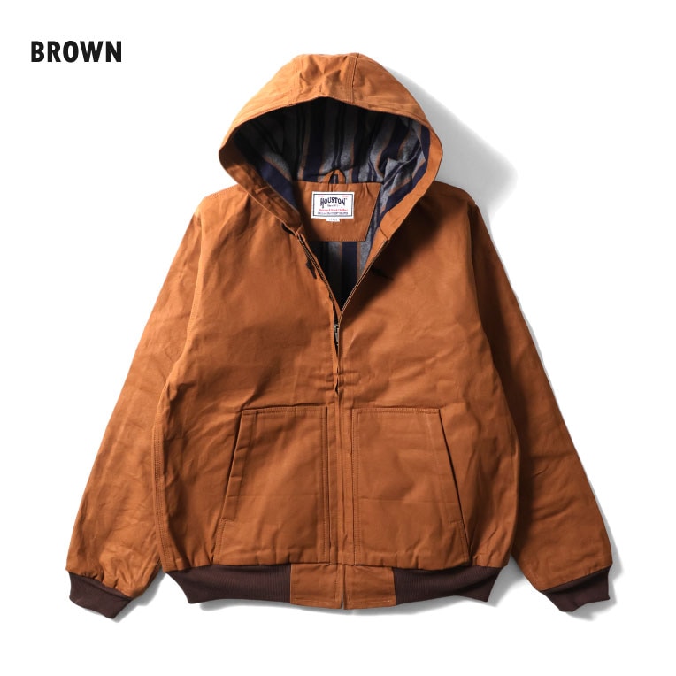 HOUSTON / ヒューストン 51403 DUCK ZIP WORK HOODIE / ダックジップワークフーディー -全2色- メンズ ショート丈 無地 ブランケットライナー 厚手 ワーク アウトドア MILITARY ミリタリー アメカジ ヴィンテージ パーカー PARKA [51403]