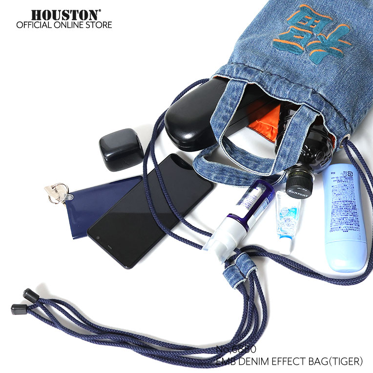 HOUSTON / ヒューストン 6880 EMB DENIM EFFECT BAG (TIGER) / 刺繍デニムエフェクトバッグ -全4色-