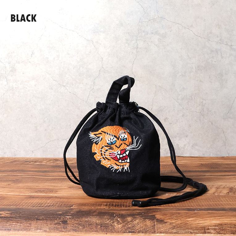 HOUSTON / ヒューストン 6880 EMB DENIM EFFECT BAG (TIGER) / 刺繍デニムエフェクトバッグ -全4色-