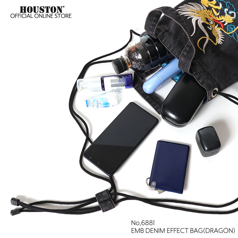 HOUSTON / ヒューストン 6881 EMB DENIM EFFECT BAG (DRAGON) / 刺繍デニムエフェクトバッグ -全4色-