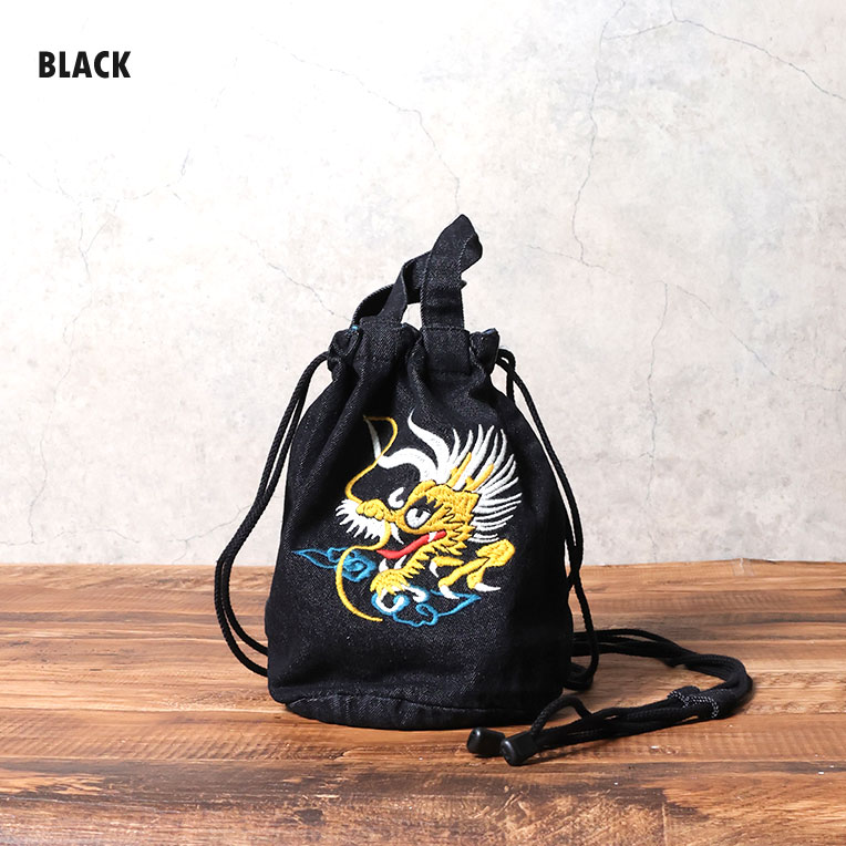 HOUSTON / ヒューストン 6881 EMB DENIM EFFECT BAG (DRAGON) / 刺繍デニムエフェクトバッグ -全4色-