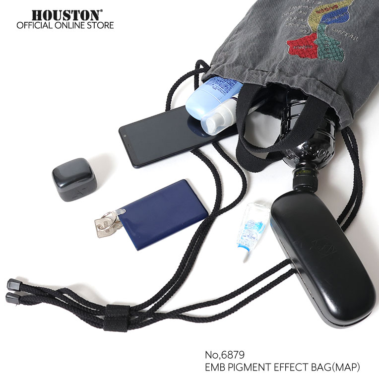 HOUSTON / ヒューストン 6879 EMB PIGMENT EFFECT BAG (MAP) / 刺繍ピグメントエフェクトバッグ -全3色- 