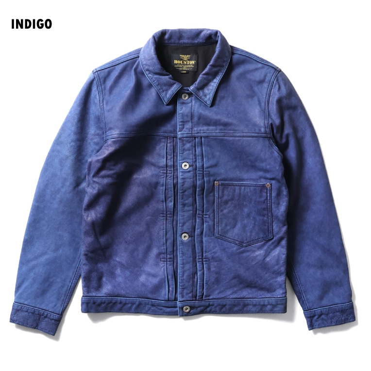 【OFFICIAL限定】HOUSTON / ヒューストン 8222 INDIGO LEATHER TRUCKER JACKET / インディゴ レザー トラッカージャケット -インディゴ- 