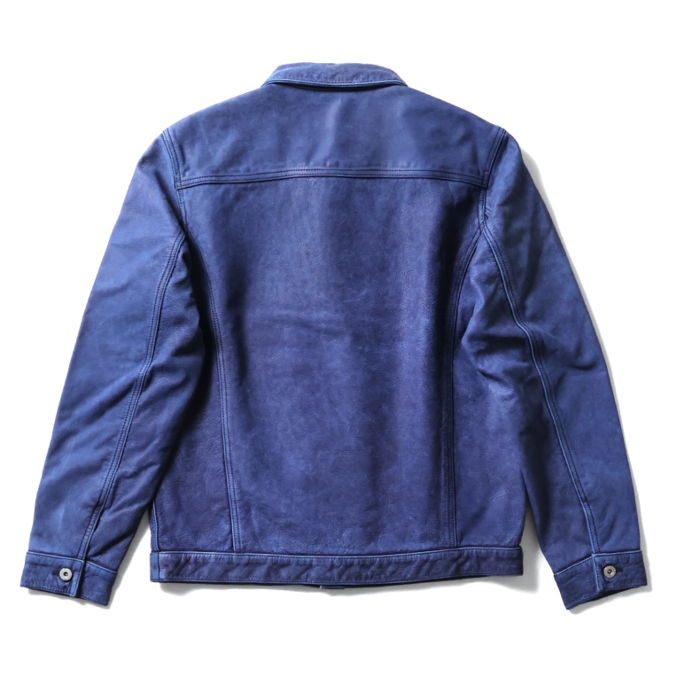 【OFFICIAL限定】HOUSTON / ヒューストン 8222 INDIGO LEATHER TRUCKER JACKET / インディゴ レザー トラッカージャケット -インディゴ- 