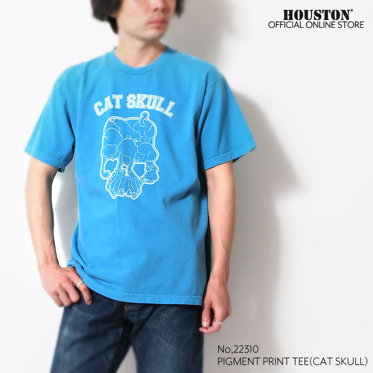 HOUSTON  / ヒューストン 22310 PIGMENT PRINT TEE(CAT SKULL) / ピグメントプリント半袖Tシャツ -全3色- 