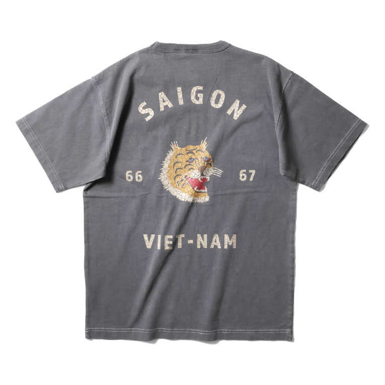 HOUSTON  / ヒューストン 22300 PIGMENT CRACKED PT SOUVENIR TEE(TIGER) / ピグメントクラックプリント刺繍半袖Tシャツ -全4色- 