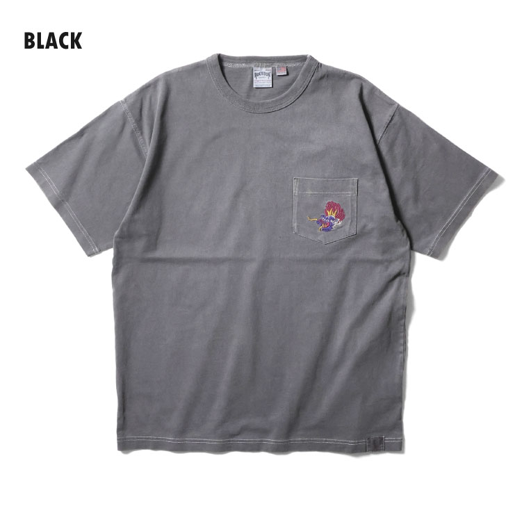 HOUSTON  / ヒューストン 22301 PIGMENT CRACKED PT SOUVENIR TEE(DRAGON) / ピグメントクラックプリント刺繍半袖Tシャツ -全4色- 