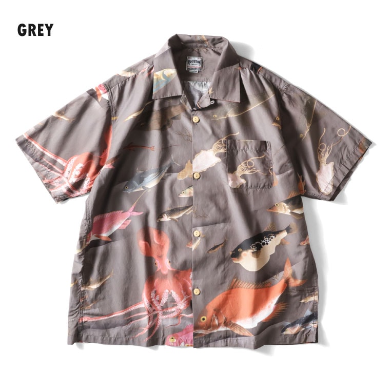 HOUSTON / ヒューストン 41170 ×伊藤若冲 COTTON RAYON ALOHA SHIRT (魚尽くし) / アロハシャツ -全3色-