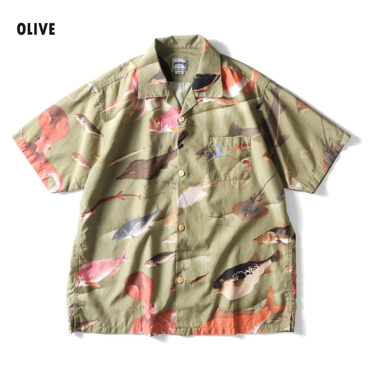 HOUSTON / ヒューストン 41170 ×伊藤若冲 COTTON RAYON ALOHA SHIRT (魚尽くし) / アロハシャツ -全3色-