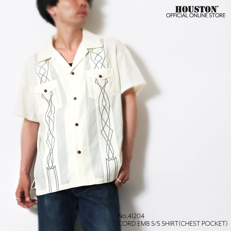 HOUSTON / ヒューストン 41204 CORD EMBROIDERY S/S SHIRT(CHEST POCKET) / コード刺繍半袖シャツ -全3色-