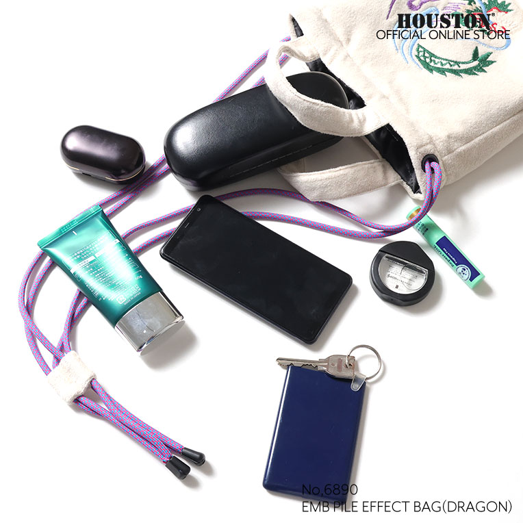 HOUSTON / ヒューストン 6890 EMB PILE EFFECT BAG (DRAGON) / 刺繍パイルエフェクトバッグ -全3色- 