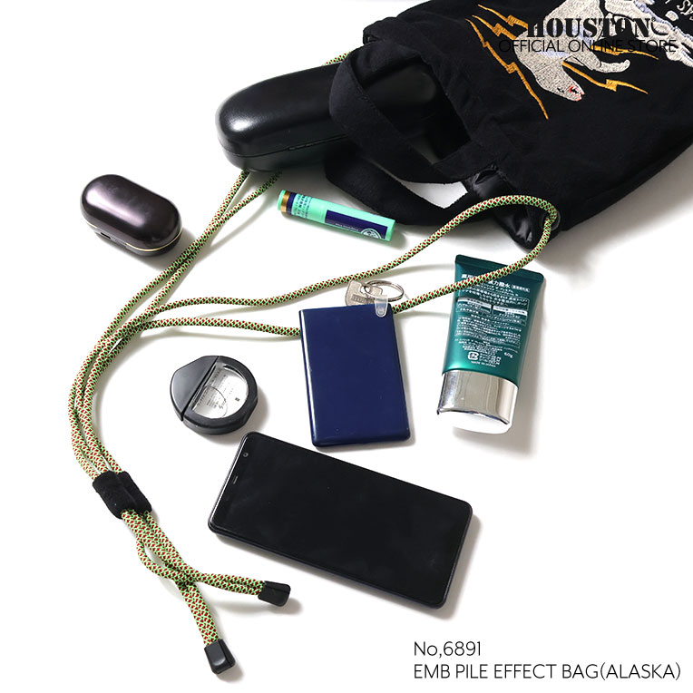 HOUSTON / ヒューストン 6891 EMB PILE EFFECT BAG (ALASKA) / 刺繍パイルエフェクトバッグ -全3色-