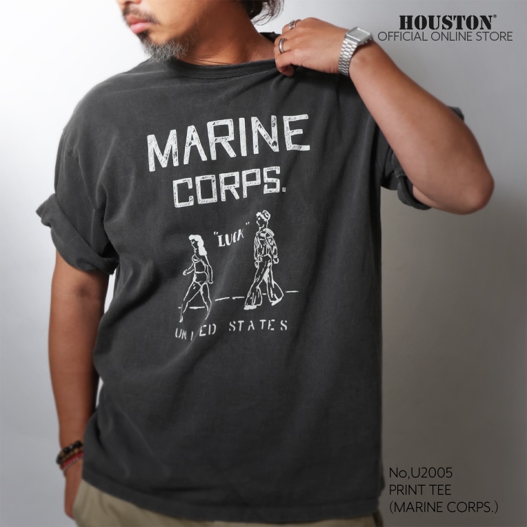 【OFFICIAL限定】 HOUSTON / ヒューストン U2005 PRINT TEE (MARINE CORPS.) / プリント半袖Tシャツ (マリンコープ) -全2色-