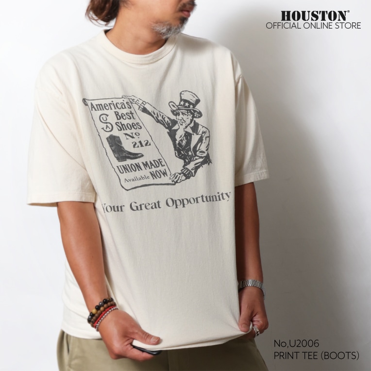 【OFFICIAL限定】 HOUSTON / ヒューストン U2006 PRINT TEE (BOOTS) / プリント半袖Tシャツ (ブーツ) -全2色-