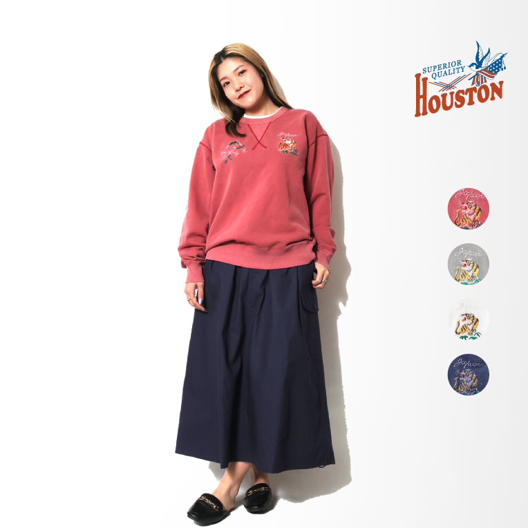 HOUSTON woman / ヒューストン ウーマン 2033W PIGMENT EMBROIDERY SWEAT (TIGER) / ピグメント刺繍スウェット -全4色-
