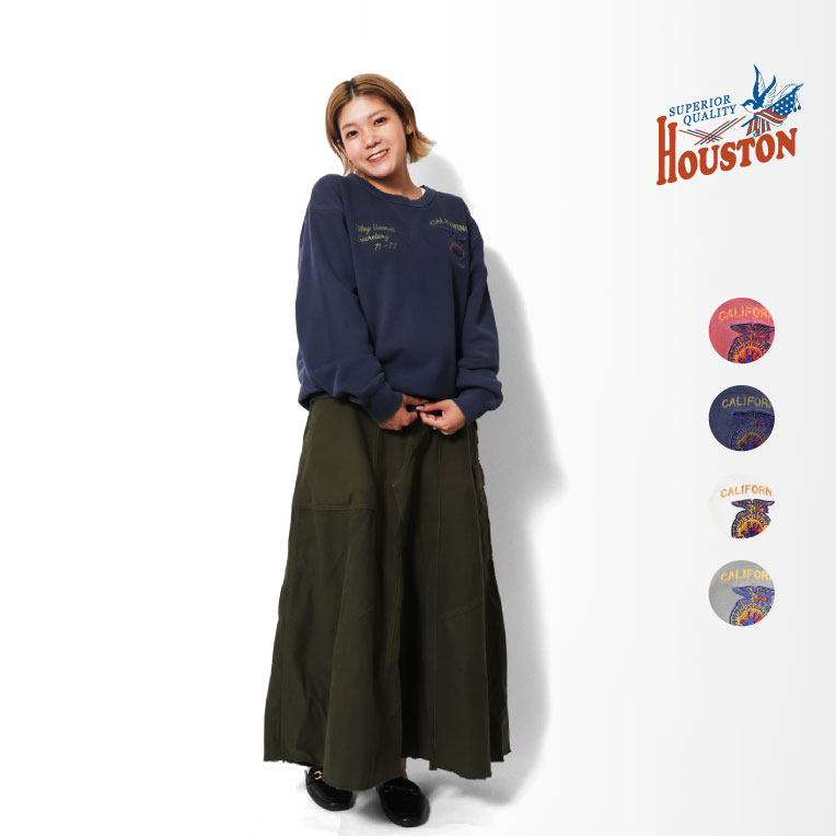 HOUSTON woman / ヒューストン ウーマン 2035W PIGMENT EMBROIDERY SWEAT (FFA) / ピグメント刺繍スウェット -全4色-