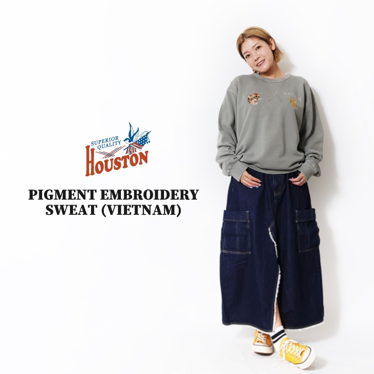HOUSTON woman / ヒューストン ウーマン 2036W PIGMENT EMBROIDERY SWEAT (VIETNAM) / ピグメント刺繍スウェット -全4色-