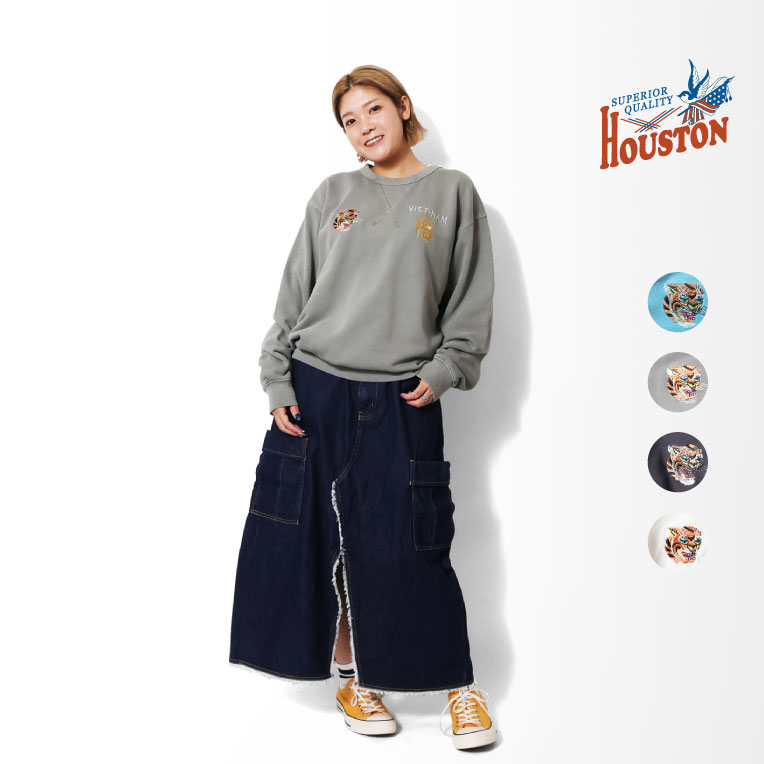 HOUSTON woman / ヒューストン ウーマン 2036W PIGMENT EMBROIDERY SWEAT (VIETNAM) / ピグメント刺繍スウェット -全4色-