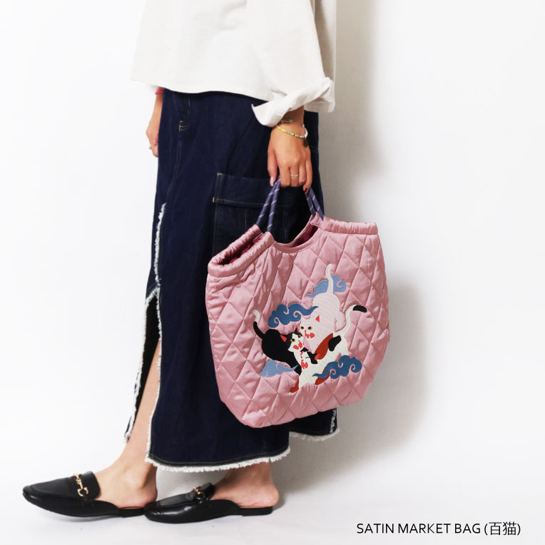 HOUSTON woman / ヒューストンウーマン 6018W SATIN MARKET BAG (百猫) / サテンマーケットバッグ -全3色- 