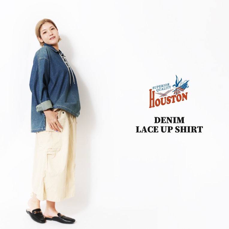 HOUSTON woman / ヒューストン ウーマン 4038W DENIM LACE UP SHIRT / デニムレースアップシャツ -全2色-
