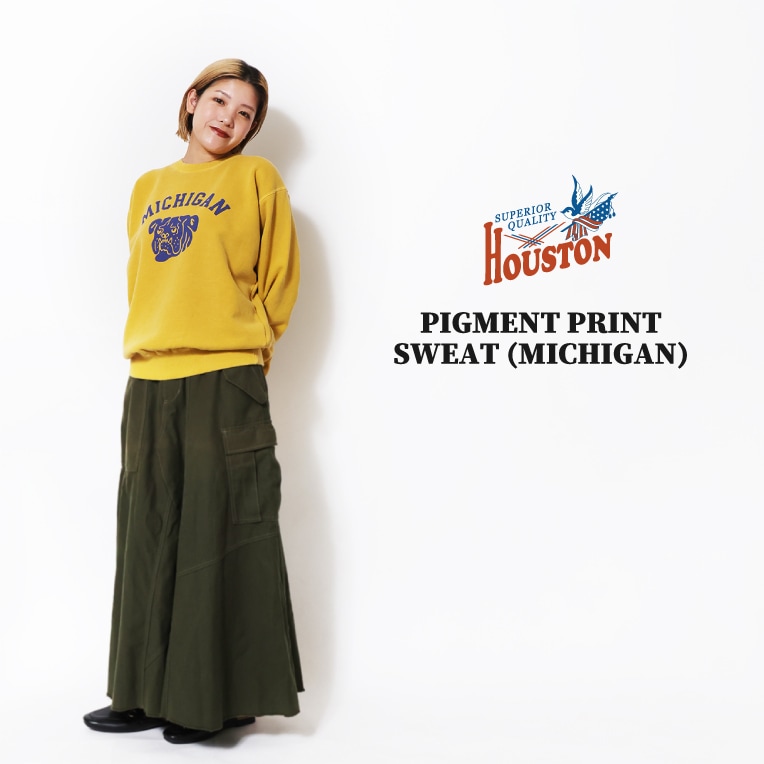 HOUSTON woman / ヒューストン ウーマン 2029W PIGMENT PRINT SWEAT (MICHIGAN) / ピグメントプリントスウェット -全3色- 